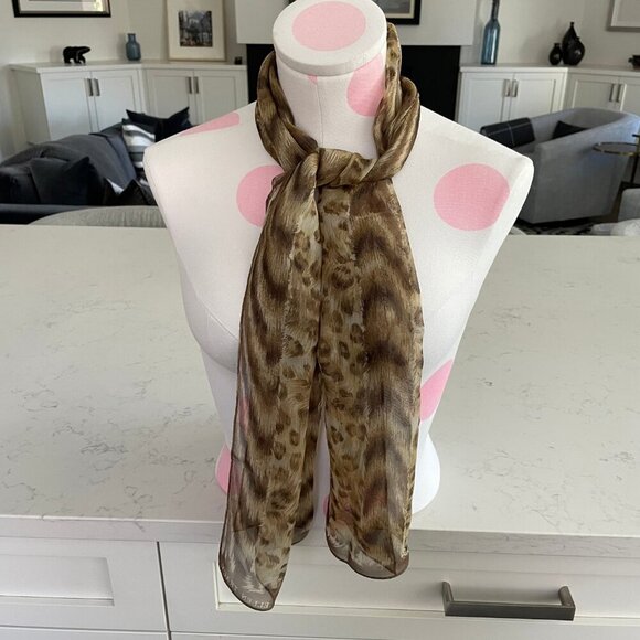 Ellen Tracy Vintage Animal Print Sheer Scarf Brown Tan Cream - no fabric tag - Picture 7 of 8